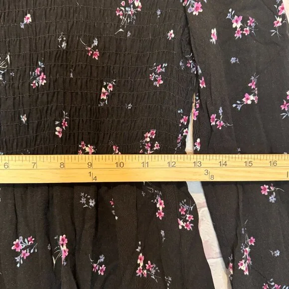 Wild Fable Black Turtle Neck Smocked Floral Long Sleeve Dress Small - Picture 4 of 6